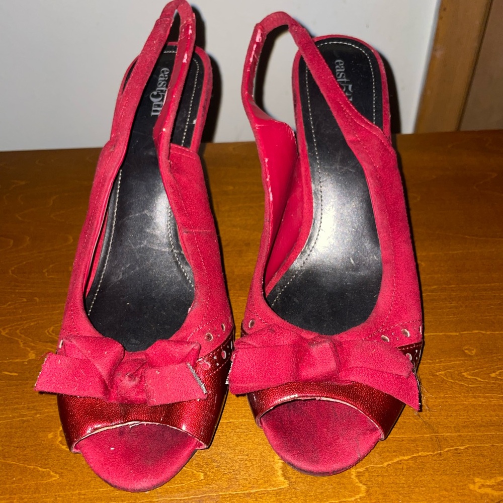 East 5th Red Peep-Toe Slingback Heels